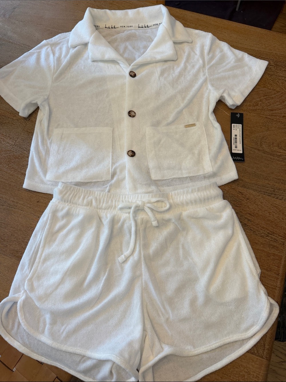 NWT Nicole Miller White Terrycloth short set small